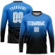 Custom Powder Blue White-Black Sublimation Long Sleeve Fade Fashion Soccer Uniform Jersey