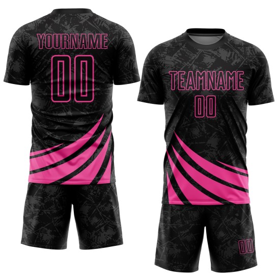 Custom Black Pink Wind Shapes Sublimation Soccer Uniform Jersey