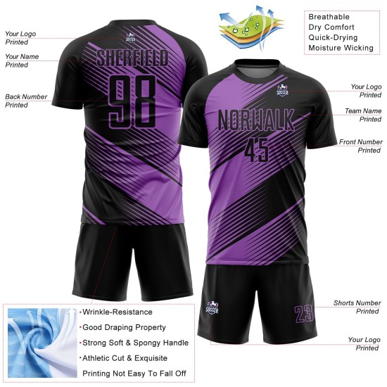 Custom Black Medium Purple Line Sublimation Soccer Uniform Jersey