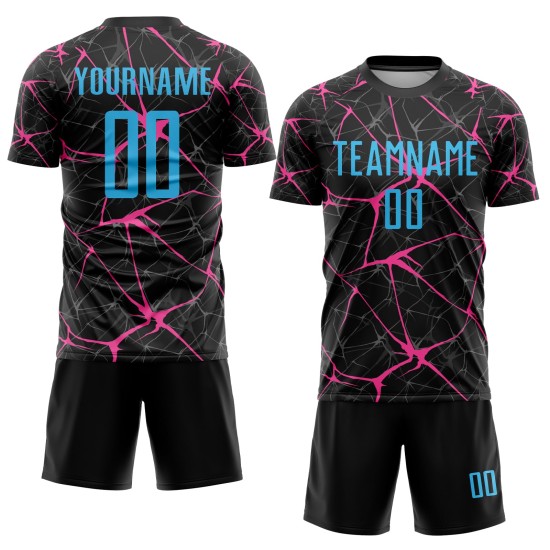 Custom Black Sky Blue-Pink Sublimation Soccer Uniform Jersey