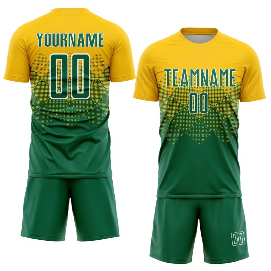 Custom Gold Kelly Green-White Sublimation Soccer Uniform Jersey