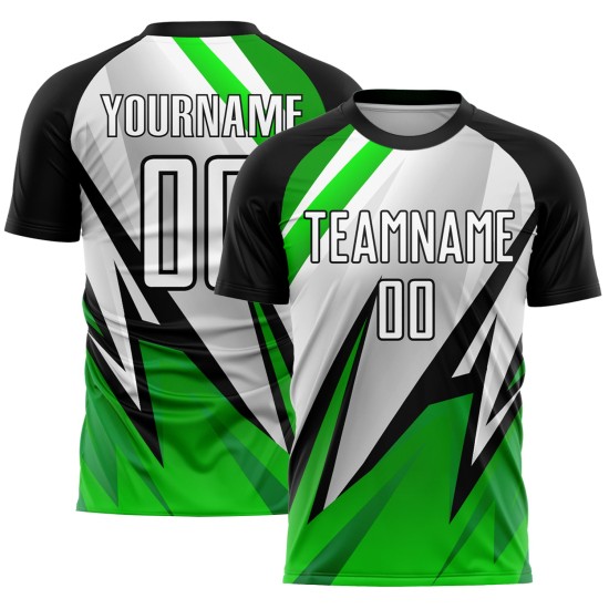 Custom Black White-Aurora Green Sublimation Soccer Uniform Jersey