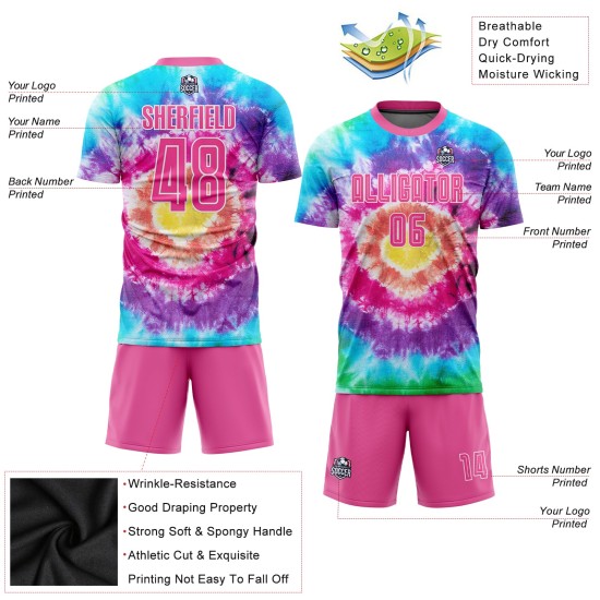 Custom Tie Dye Pink-White Sublimation Soccer Uniform Jersey