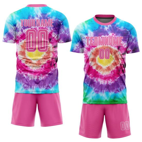 Custom Tie Dye Pink-White Sublimation Soccer Uniform Jersey