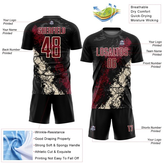 Custom Black Crimson-Cream Sublimation Soccer Uniform Jersey