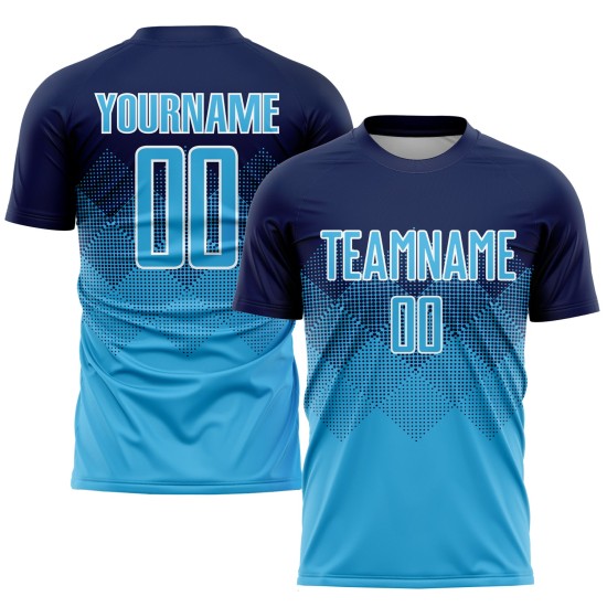 Custom Navy Sky Blue-White Sublimation Soccer Uniform Jersey